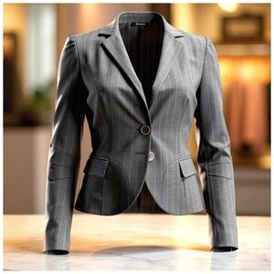 Zenobia Women's Small Gray Pinstripe Wool Blend Blazer Suit Jacket